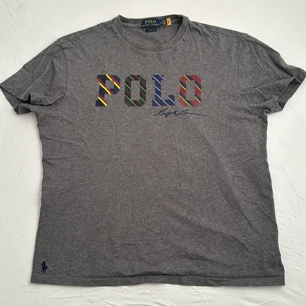 Ralph Lauren Polo Boston Common gray multicolor stripe logo short sleeve t-shirt